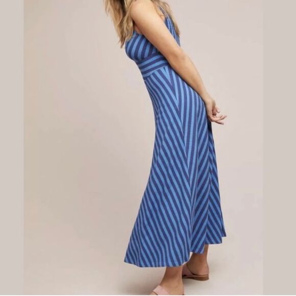 Maeve Anthropologie Bisevo Ribbed Blue Striped Maxi Dress Sleeveless Petite S - Picture 2 of 16